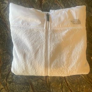 White Northface fuzzy zip jacket with hood
